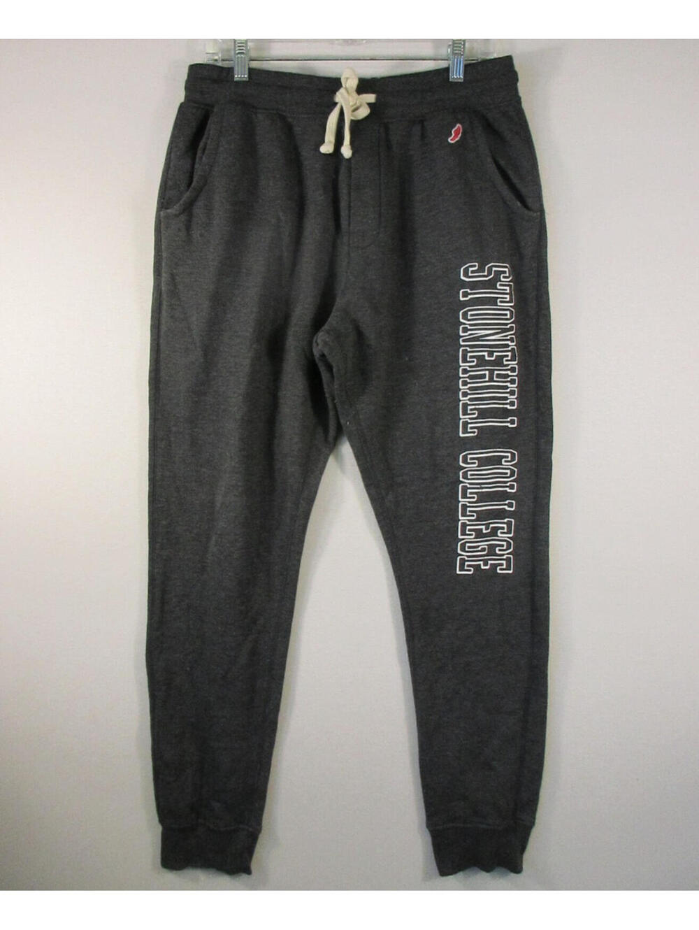 League Mens Stonehill College Graphic Jogger Pants Drawstring Waist Size M Gray